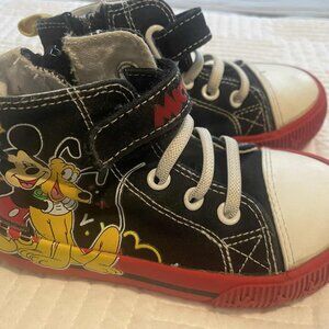 Disney, Mickey/Pluto Black Sneaker High Tops, Toddler Boy Size 8, Black